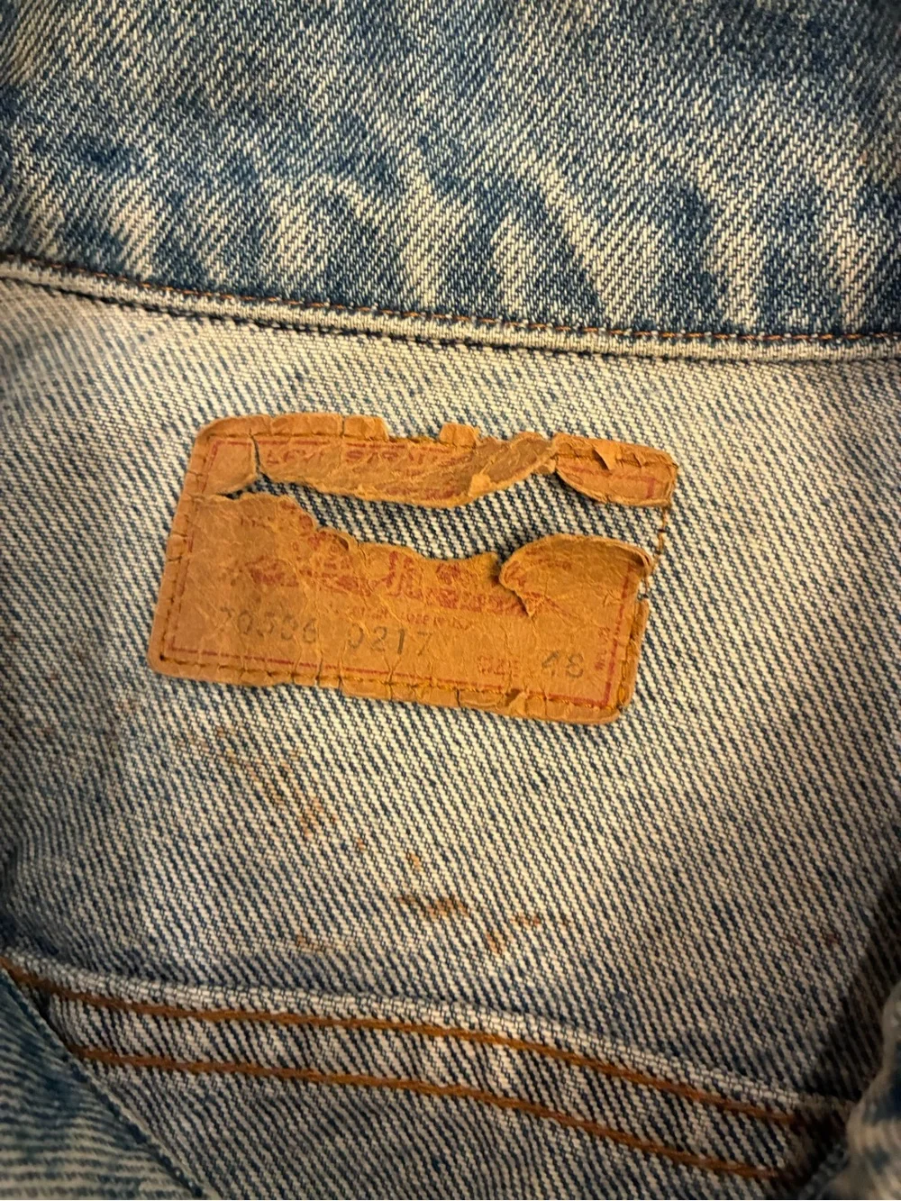 vintage 1980s Levi’s 70506 0217 brown leather patch Denim trucker Jean Jacket 48 - Picture 3 of 5